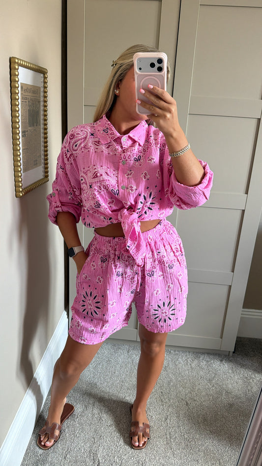 Women’s Pink Bandana Style Shirt Co-Ord