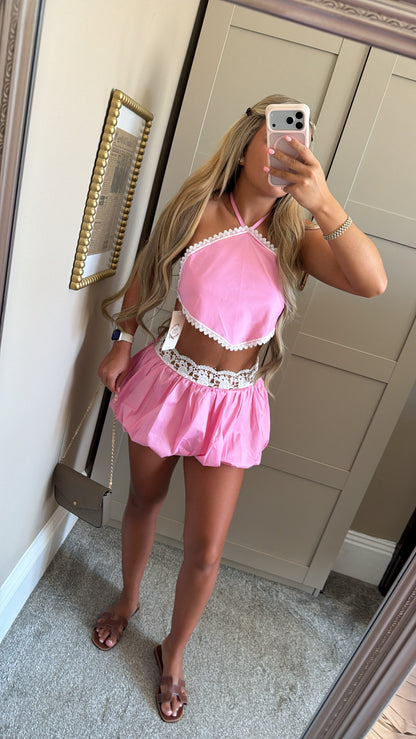 Women’s Pink Lace Trim Co-Ord