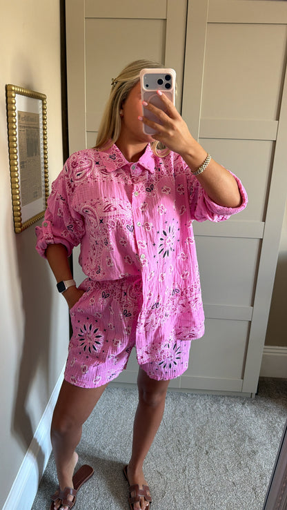 Women’s Pink Bandana Style Shirt Co-Ord