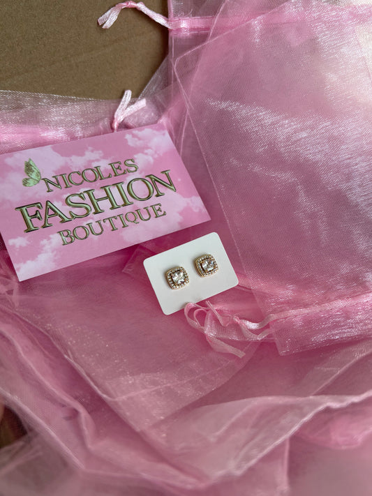 Women’s Gold Square Baguette Earrings