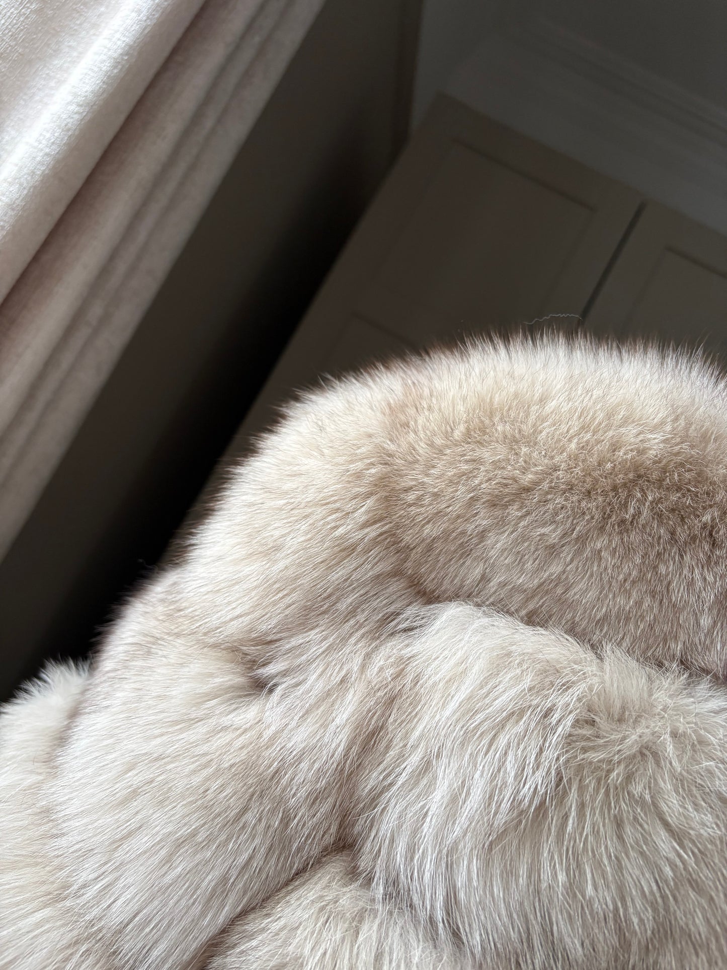 “Light Beige” 5 Row Real Fox Fur Coat 1-3 days delivery