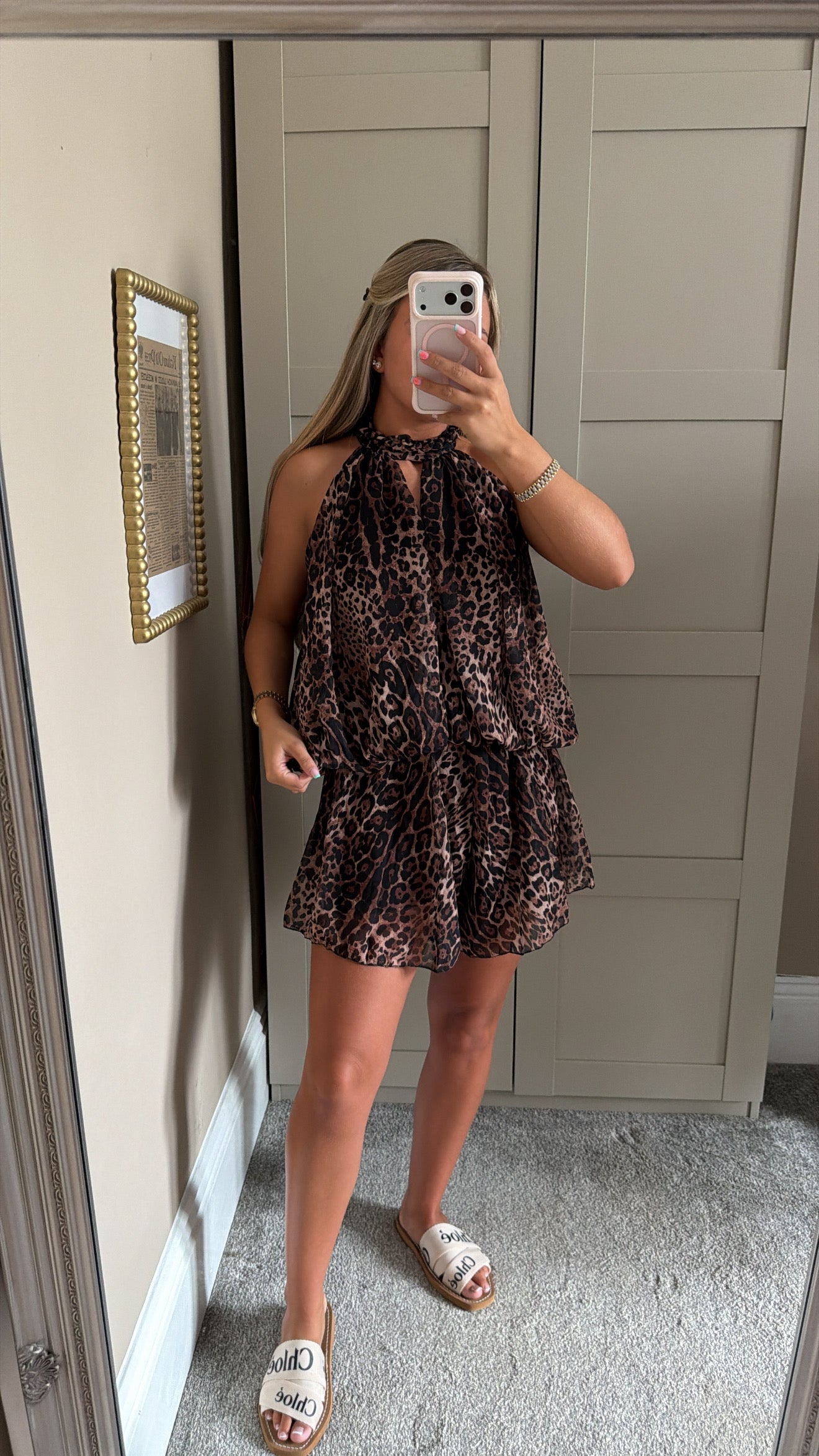 New In🤎 Leopard Playsuit Tie Neck