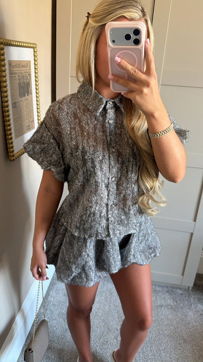 Women’s Puffball Shorts Co-Ord In “Grey”