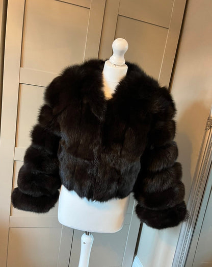 “Brown” Down row real fox fur coat 1-3 days delivery