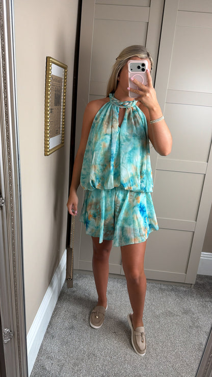 Women’s Blue/Yellow Tie Die Playsuit
