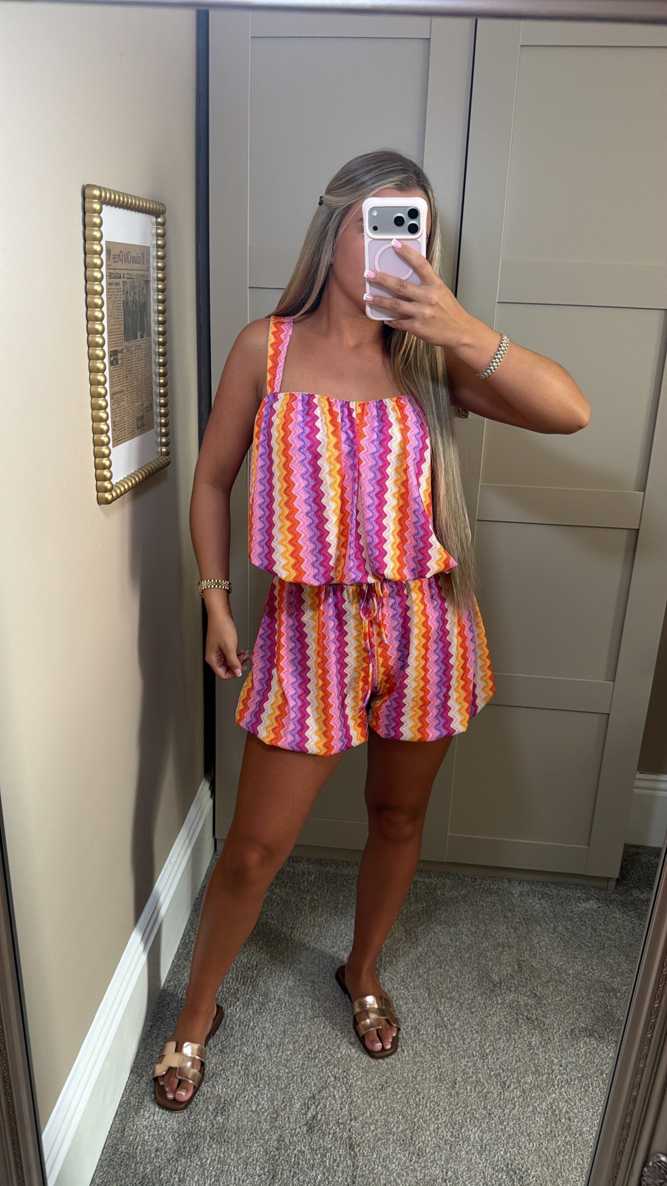 Women’s Orange ZigZag Shorts Set