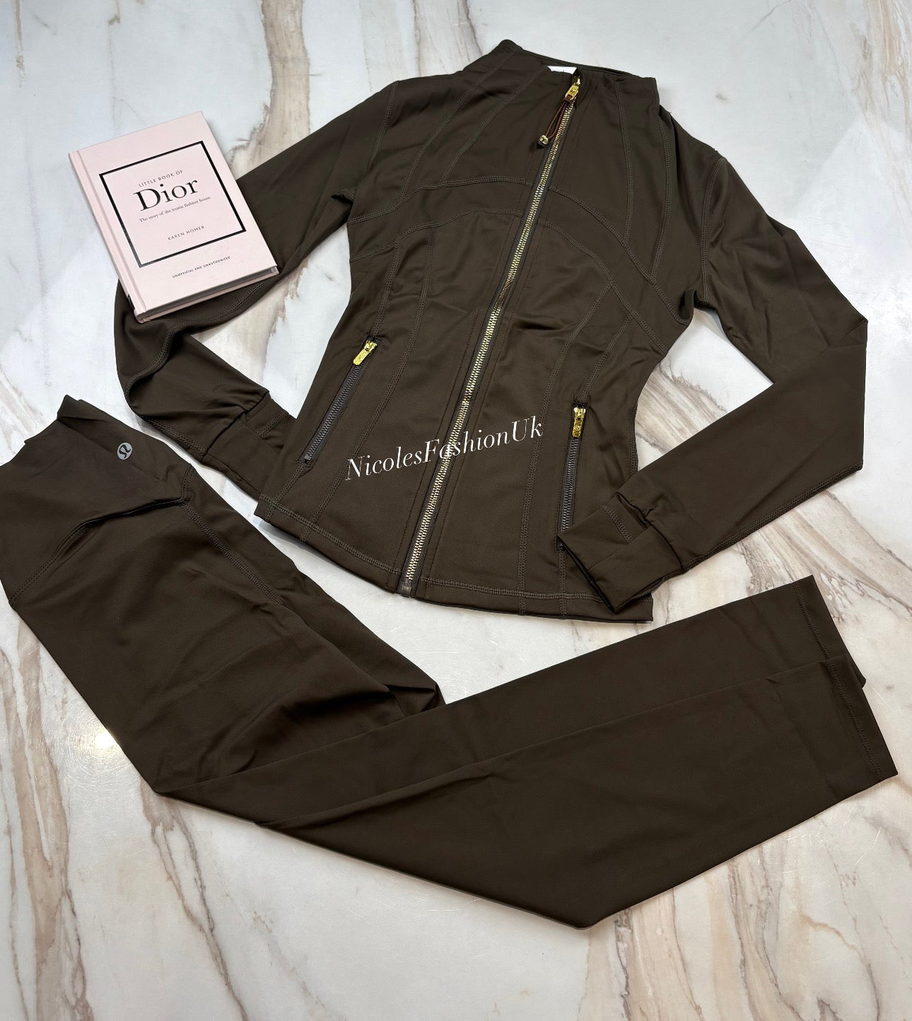 Women’s Khaki Green/Gold Zip Gym Set INSTOCK (1-3 Days Delivery)
