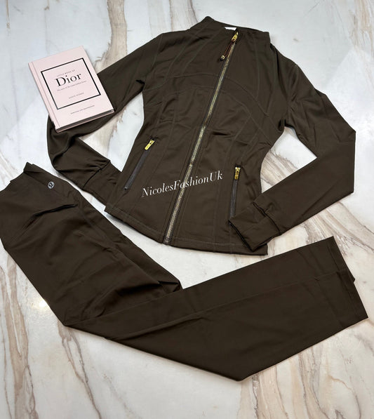 Women’s Khaki Green/Gold Zip Gym Set INSTOCK (1-3 Days Delivery)