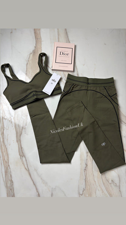 Women’s Khaki Green Stripe Gym Set INSTOCK (2-3 Days Delivery)