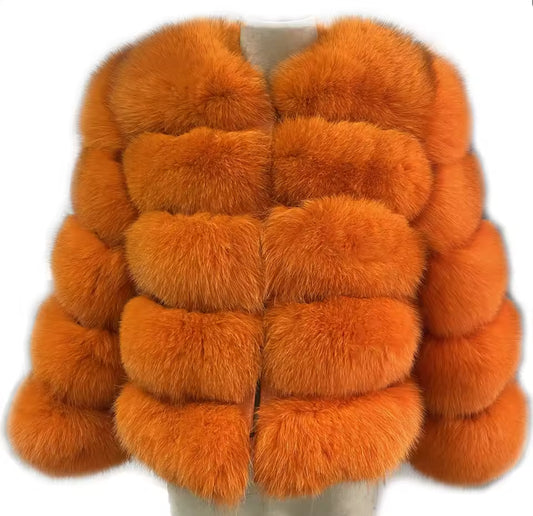 Women’s Orange Real Fox Fur Coat PRE ORDER