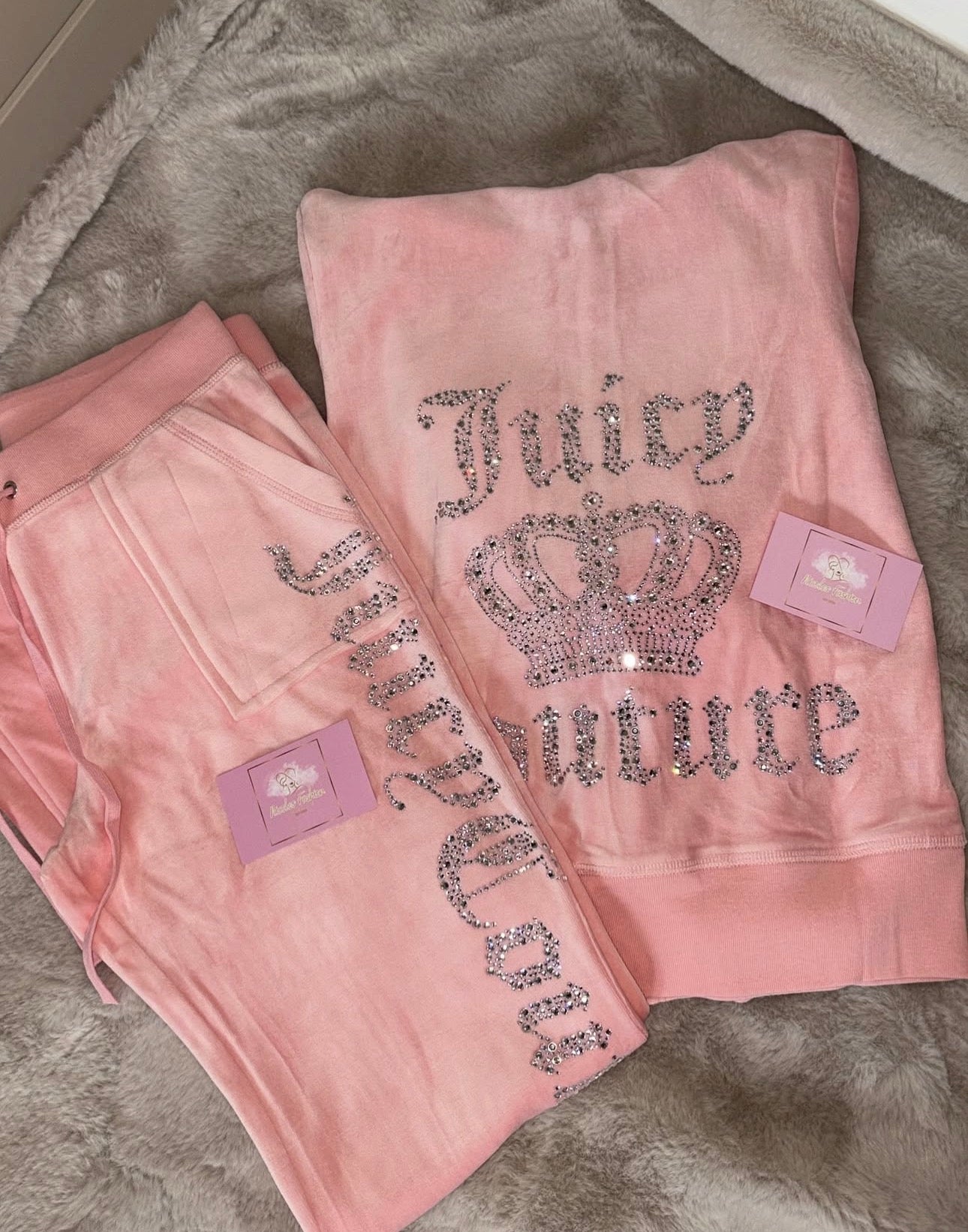 “Baby Pink” Diamanté Tracksuit Flared Leg 1-3 days delivery