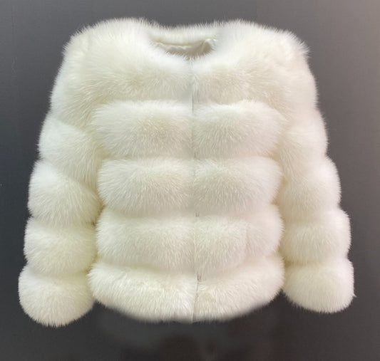 Women’s White Real Fox Fur Coat PRE ORDER