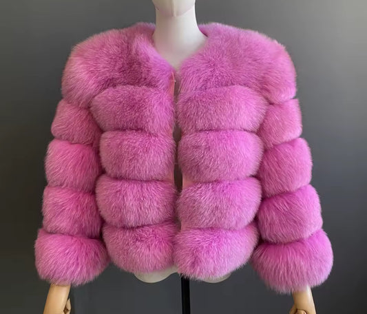 Women’s Hot Pink Real Fox Fur Coat PRE ORDER
