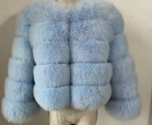 Women’s Light Blue Real Fox Fur Coat PRE ORDER
