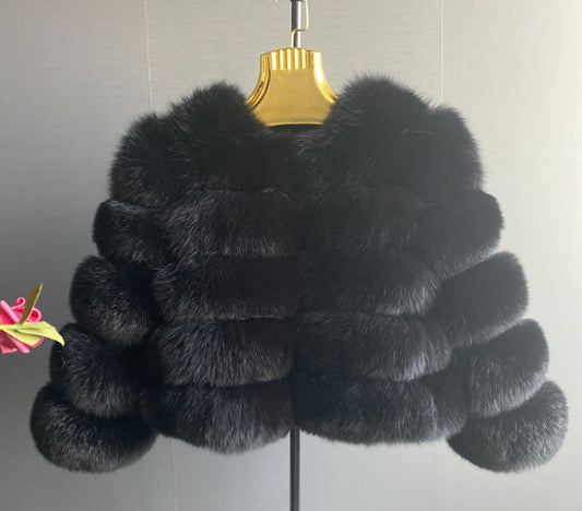 Women’s Black Real Fox Fur Coat PRE ORDER