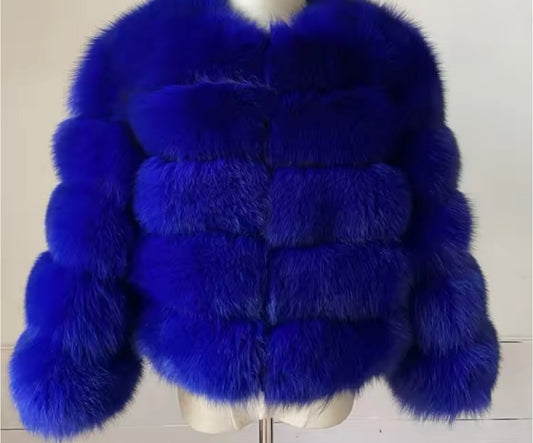 Women’s Royal Blue Real Fox Fur Coat PRE ORDER