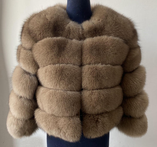 Women’s Brown Camel Real Fox Fur Coat PRE ORDER