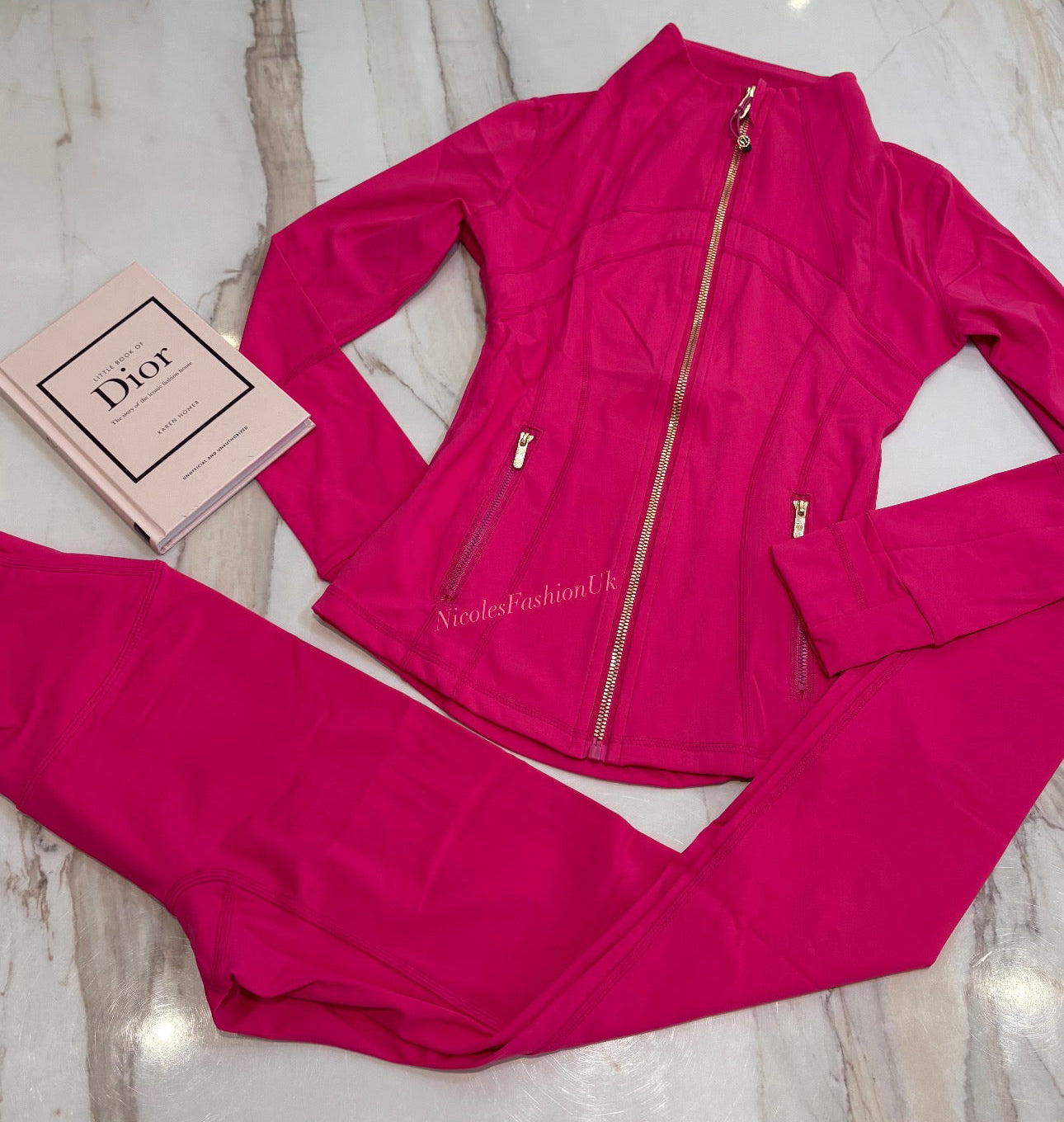 Women’s Hot Pink/Gold Zip Gym Set INSTOCK (1-3 Days Delivery)