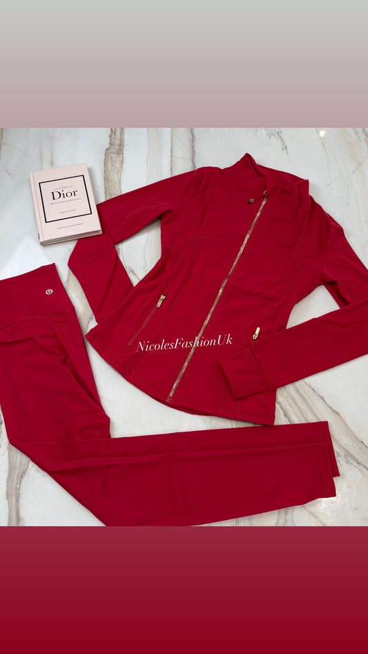 ♥️Red/Gold Zip Leggings & Jacket Set
