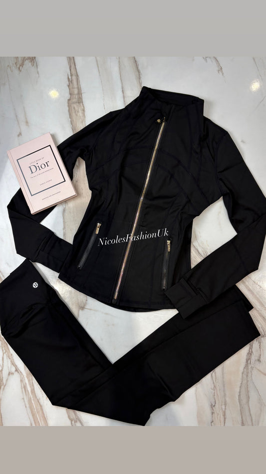 Women’s Black/Gold Zip Gym Set INSTOCK (1-3 Days Delivery)