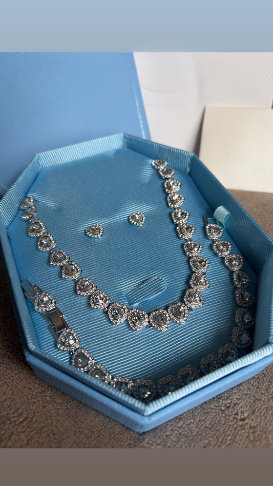 Heart Tennis Necklace, Bracelet, Earrings
